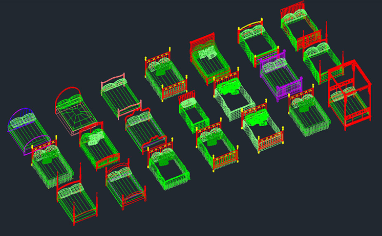 دانلود فایل اتوکد مجموعه تخت خواب سه‌بعدی DWG برای AutoCAD